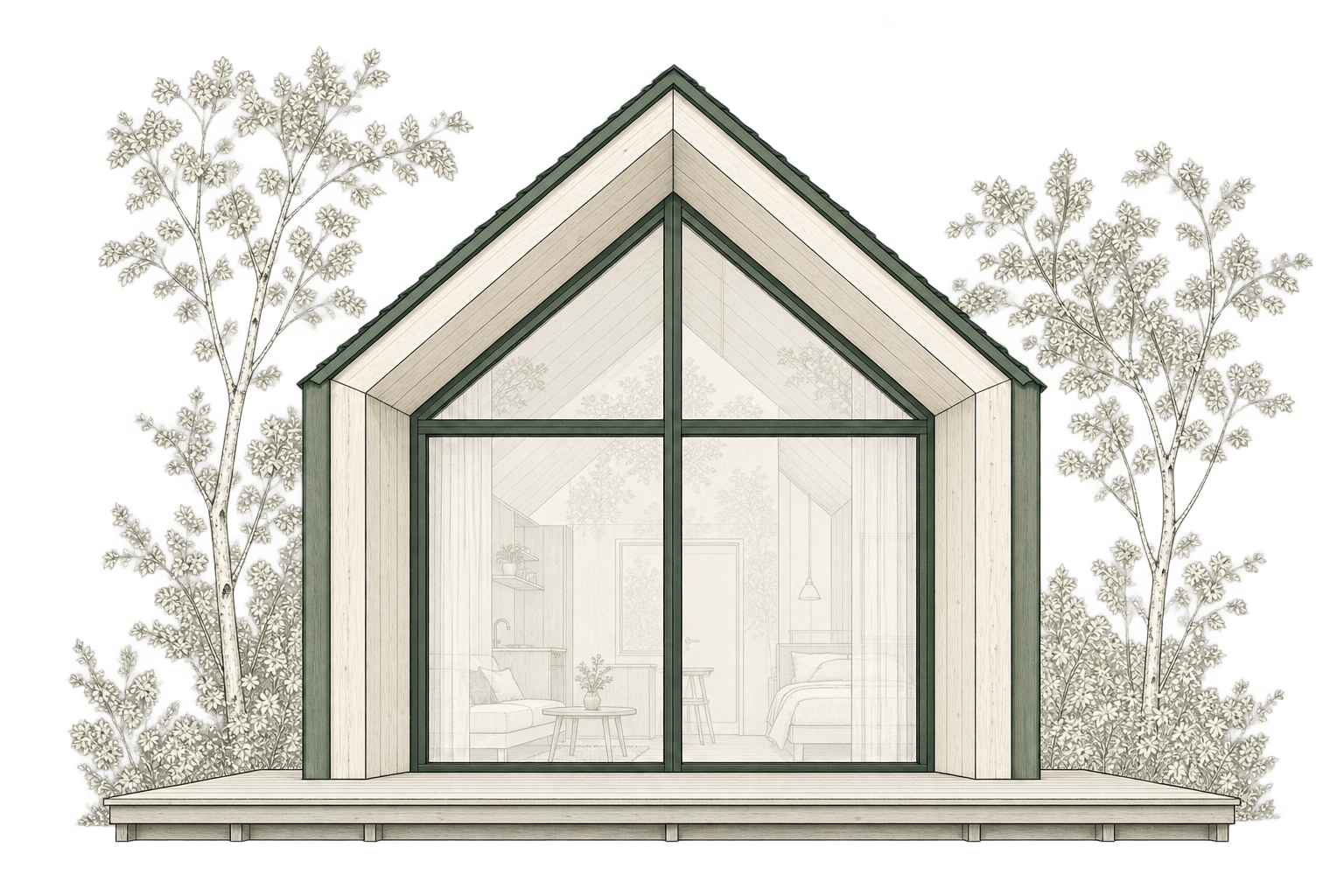 Conceptuele voorgeveltekening van het Gastenhuis met diep verzonken glazen pui